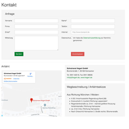Website Schreinerei Hegerl typo3 Kontaktformular Website Schreinerei Hegerl typo3 Kontaktformular