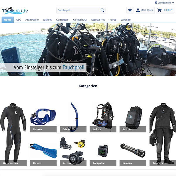 e-commerce Shopware Onlineshop für Taucher Startseite e-commerce Shopware Onlineshop für Taucher Startseite