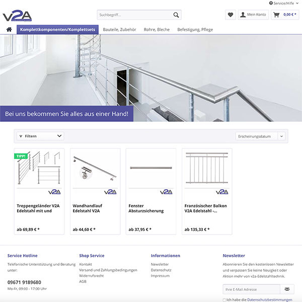 e-commerce Shopware Onlineshop für V2a Treppengeländer Komplettsysteme e-commerce Shopware Onlineshop für V2a Treppengeländer Komplettsysteme