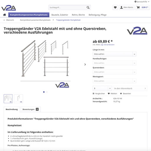 e-commerce Shopware Onlineshop für Edelstahl Treppengeländer e-commerce Shopware Onlineshop für Edelstahl Treppengeländer