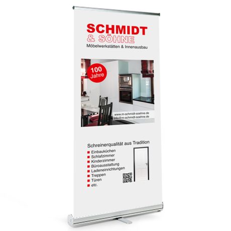 Printdesign Roll-Up Perfekt für regelmäßige Einsätze, stabiles AluminiumA Gehäuse inkl. Transporttasche